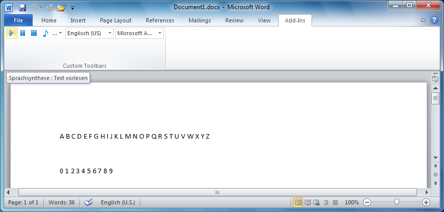 Panopreter „Text-zu-Sprache“ Add-In für Microsoft Office Word