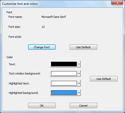 font and colors setting dialog