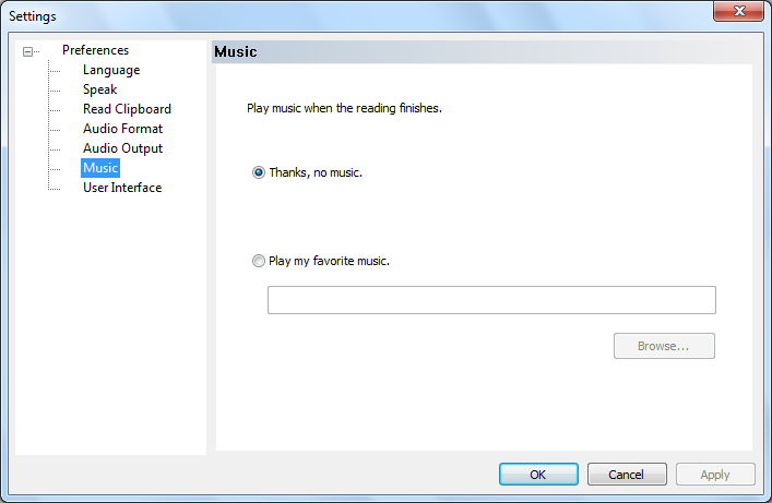 music setting dialog