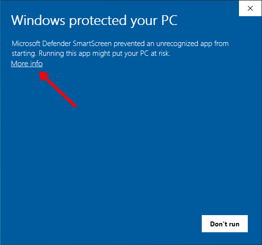 Windows Defender SmartScreen Warning More Info