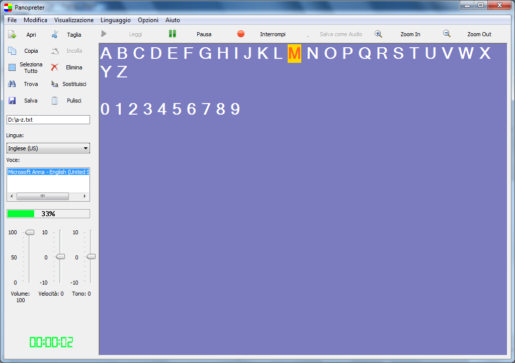 Screenshot 2 finestra di lettura del software