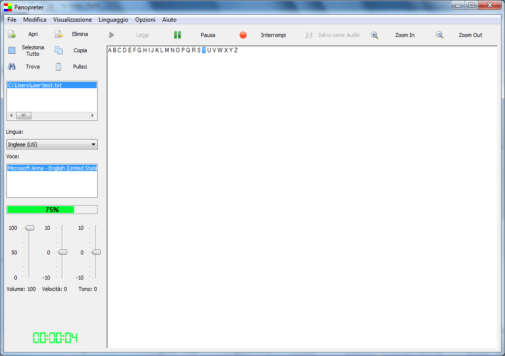 Screenshot finestra di lettura in modalità Leggi File Batch